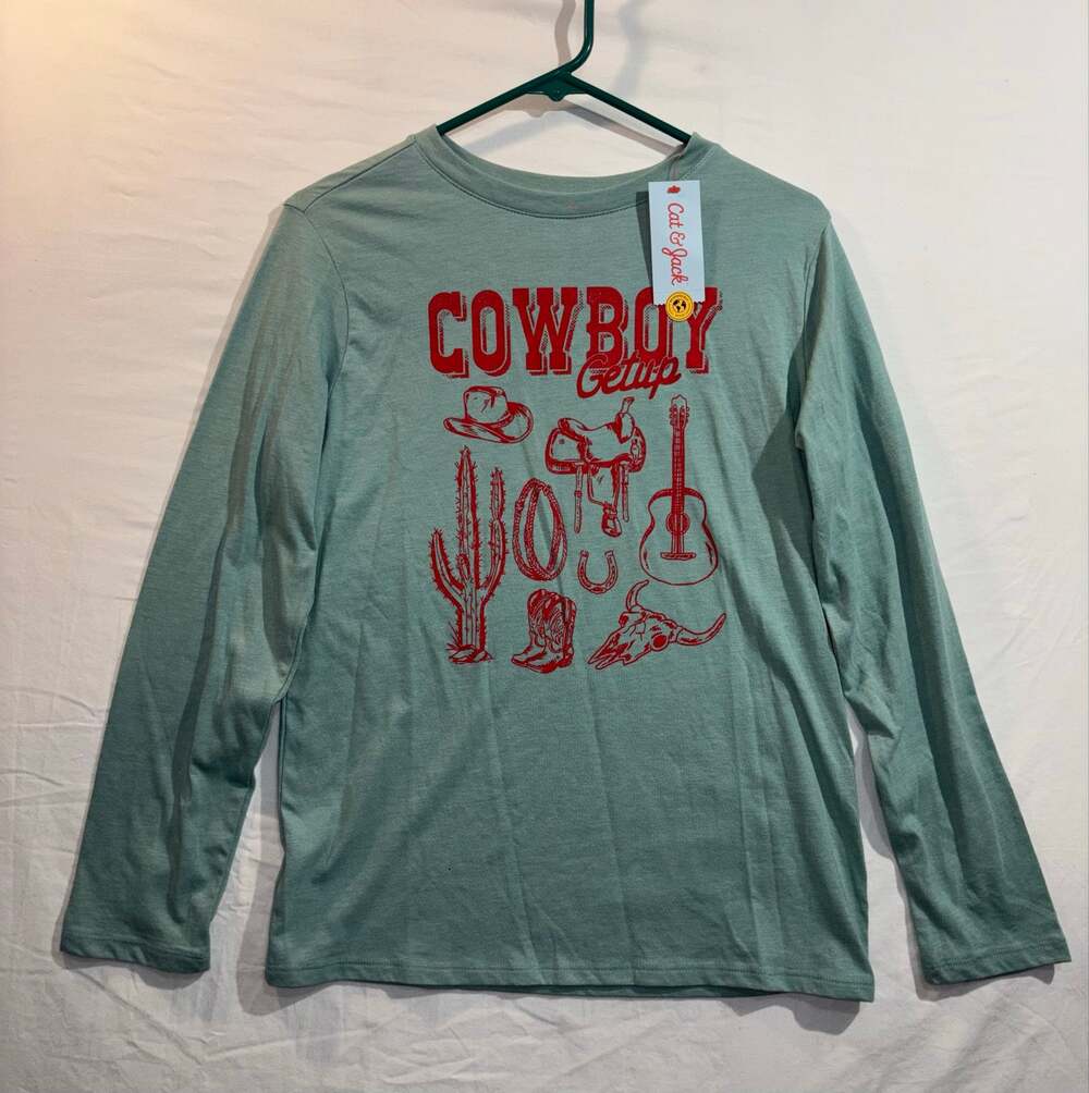 NWT Cat & Jack Cowboy Getup Western Graphic Long Sleeve Shirt Youth XL 14